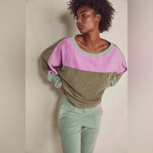 Free People Blue Monday Green Pink Fleece Pullover Sweatshirt XS